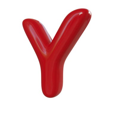 Parlak kırmızı Y harfi. Beyaz arkaplanda 3 boyutlu balon yazı tipi görüntüsü izole edildi