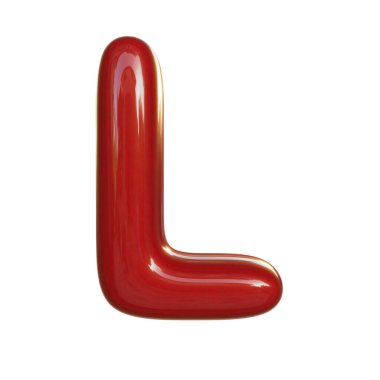 Parlak kırmızı boya harfi L. Kabarcık yazı tipinin 3D görüntüsü beyaz arkaplanda izole edildi