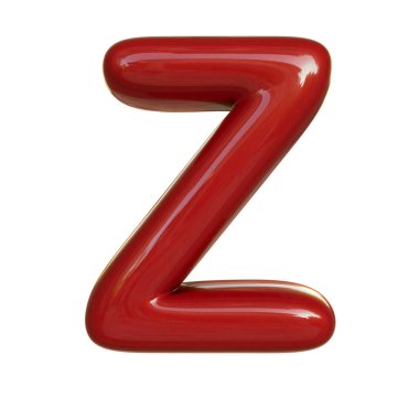 Parlak kırmızı renkli Z harfi. Kabarcık yazıtipinin 3B görüntüsü beyaz arkaplanda izole edildi