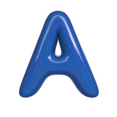 Parlak mavi renkli A harfi. Kabarcık yazıtipinin 3B görüntüsü beyaz arkaplanda izole edildi