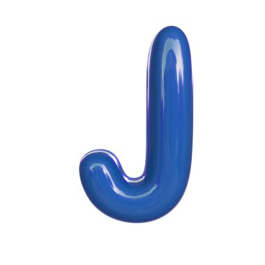 Parlak mavi renkli J harfi. Kabarcık yazıtipinin 3B görüntüsü beyaz arkaplanda izole edildi