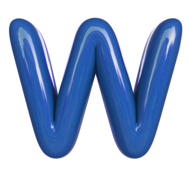 Parlak mavi boya harfi W. Kabarcık yazı tipinin 3D görüntüsü beyaz arkaplanda izole edildi
