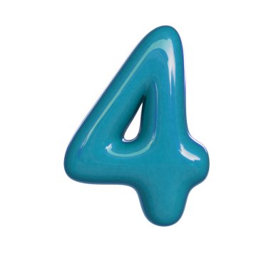 Parlak mavi numara dört, dört. Kabarcık yazıtipinin 3B görüntüsü beyaz arkaplanda izole edildi