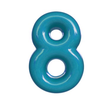 Parlak mavi numara sekiz, sekiz. Kabarcık yazıtipinin 3B görüntüsü beyaz arkaplanda izole edildi