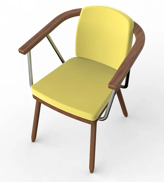 Nowoczesne Krzesło Skórzanym Siedziskiem Drewnianymi Nogami Białym Tle Renderowanie — Zdjęcie stockowe
