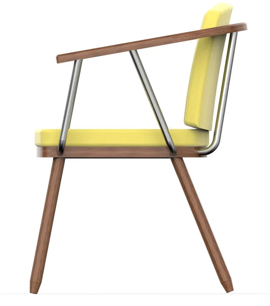革のシートと白い背景に木製の脚を持つモダンな椅子 3Dレンダリング — ストック写真