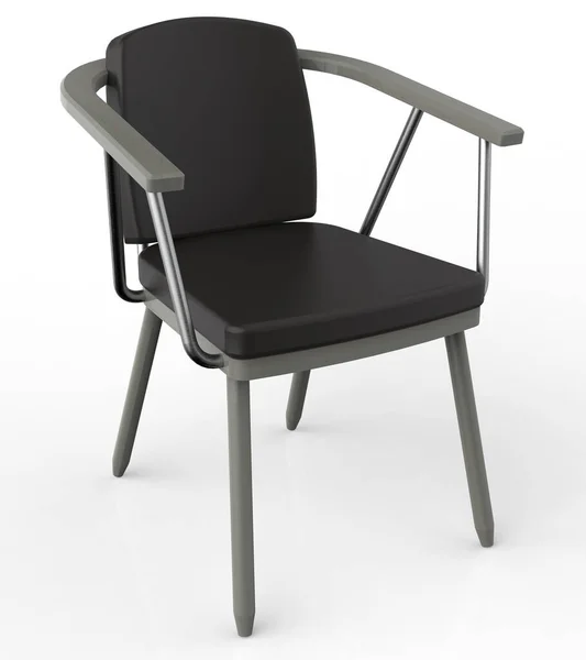 革のシートと白い背景に木製の脚を持つモダンな椅子 3Dレンダリング — ストック写真