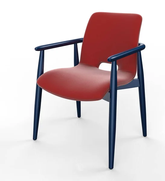 Modern Chair Red Leather Seat Blue Legs White Background Render — Stock Photo, Image