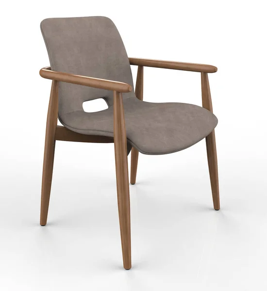 Nowoczesne Krzesło Tekstylnym Siedziskiem Drewnianymi Nogami Białym Tle Renderowanie — Zdjęcie stockowe