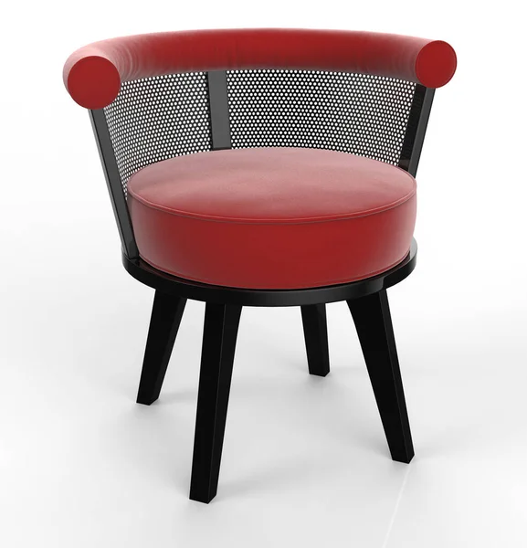 Beyaz Arka Planda Kırmızı Deri Koltuklu Modern Siyah Metal Sandalye — Stok fotoğraf