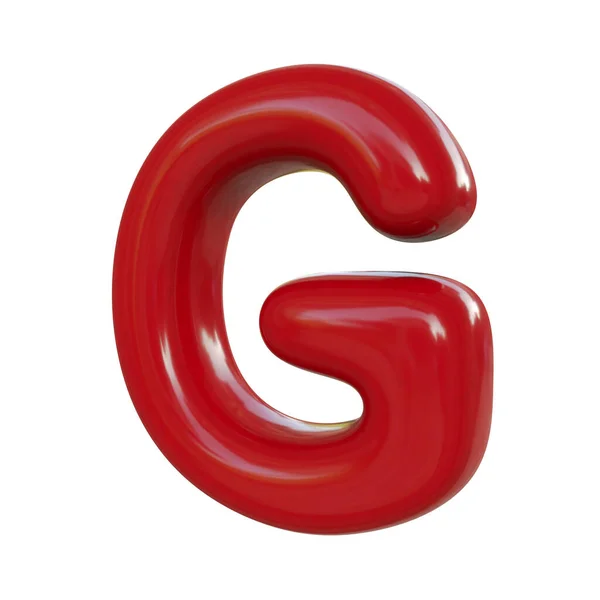 光沢のある赤い文字G 白い背景に孤立したバルーンフォントの3Dレンダリング — ストック写真
