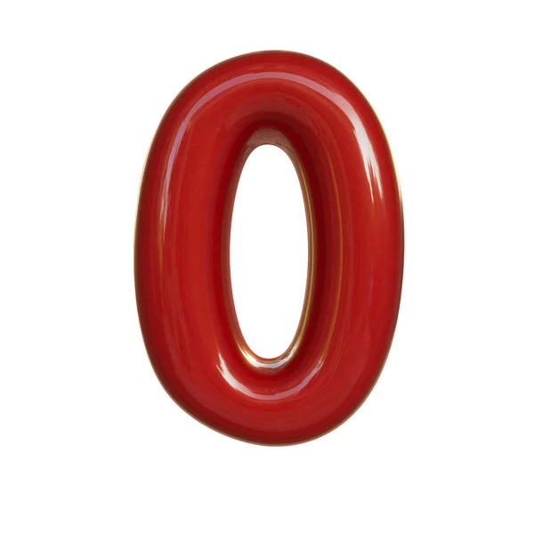 Glänzend Rote Zahl Null Darstellung Der Blasenschrift Isoliert Auf Weißem — Stockfoto