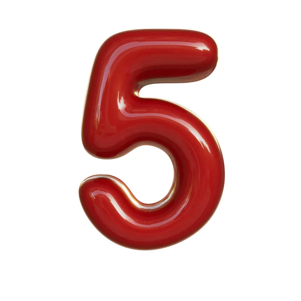 Rojo Brillante Número Cinco Cinco Representación Fuente Bubble Aislada Sobre —  Fotos de Stock