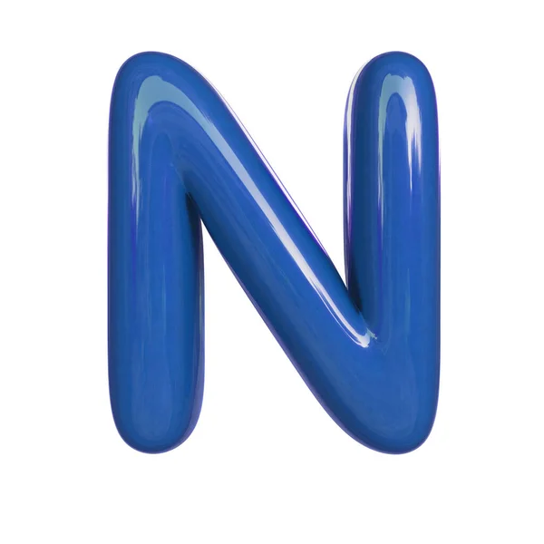光沢のある青のペイント文字N白地に孤立したバブルフォントの3Dレンダリング — ストック写真
