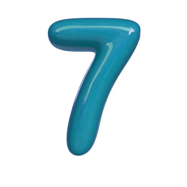 光沢のある青の数字7 白い背景に孤立したバブルフォントの3Dレンダリング — ストック写真