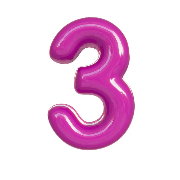 光沢のあるピンクの数字3 白い背景に孤立したバブルフォントの3Dレンダリング — ストック写真