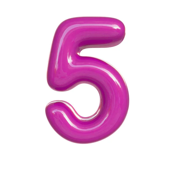 Glänsande Rosa Nummer Fem Fem Återgivning Bubbla Typsnitt Isolerad Vit — Stockfoto