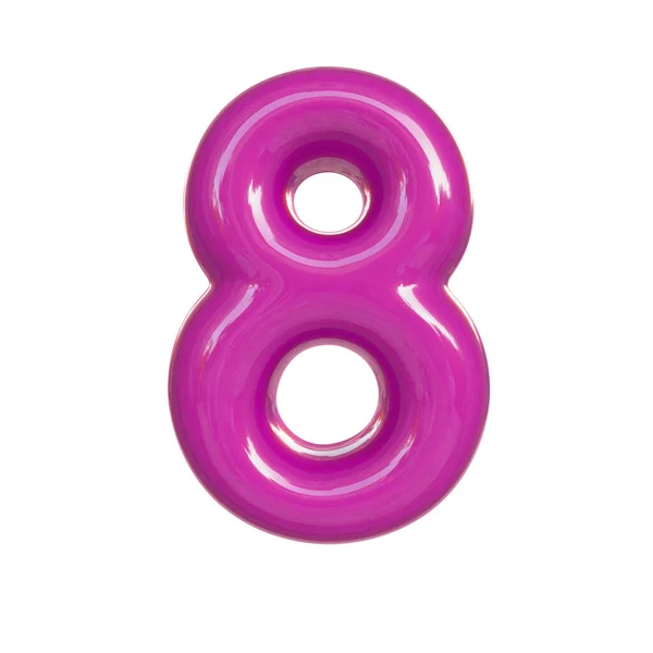 Glossy Pink Number Eight Render Bubble Font Isolated White Background — Stock Photo, Image