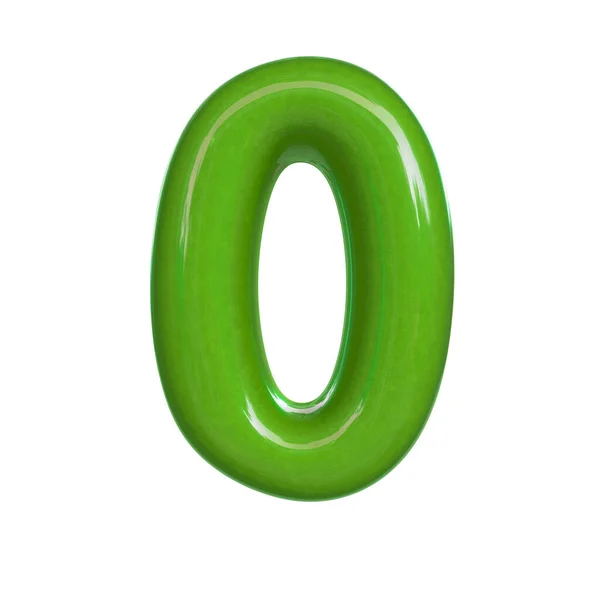 Błyszczący Zielony Numer Zero Renderowanie Czcionki Bańki Izolowane Białym Tle — Zdjęcie stockowe