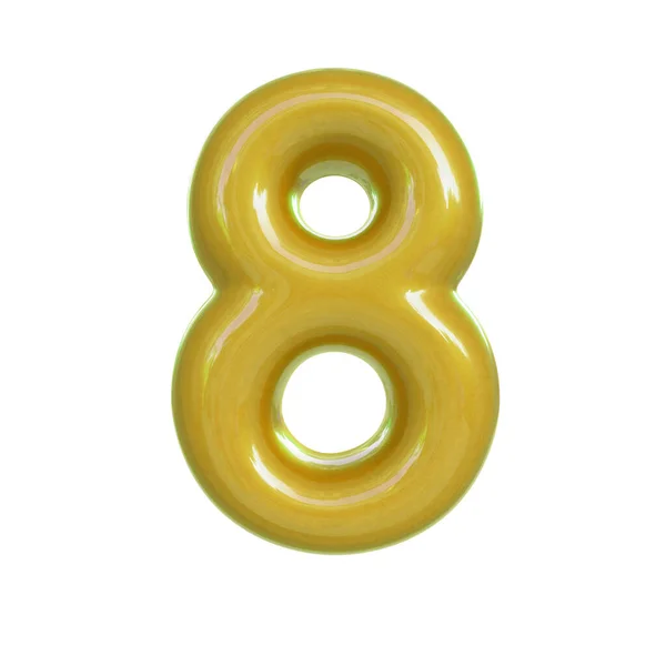 Glossy Yellow Number Eight Render Bubble Font Isolated White Background — Stock Photo, Image