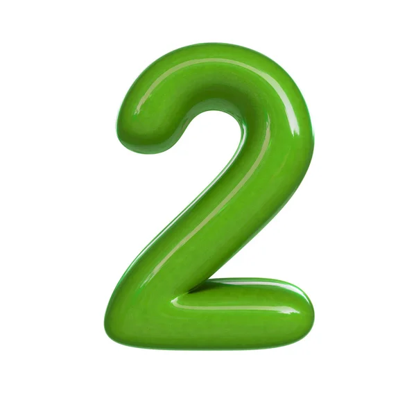 Glossy Green Number Two Render Bubble Font Isolated White Background — Stock Photo, Image