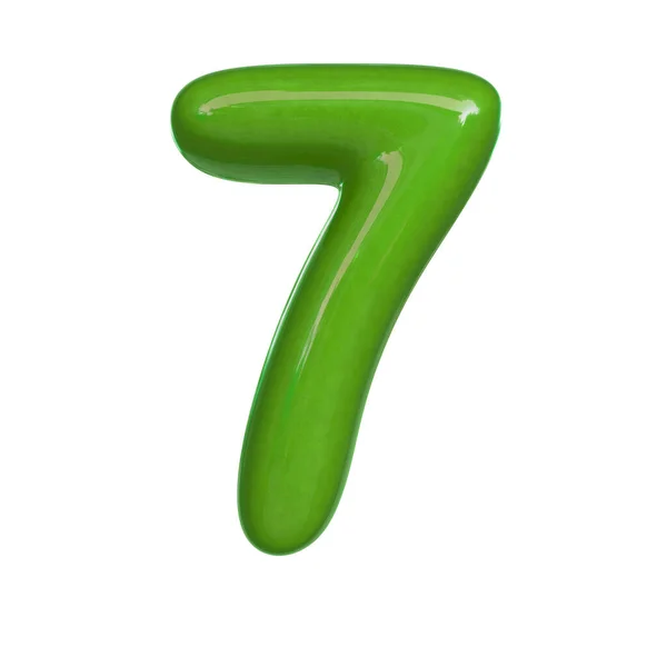Błyszczący Zielony Numer Siedem Siedem Renderowanie Czcionki Bańki Izolowane Białym — Zdjęcie stockowe