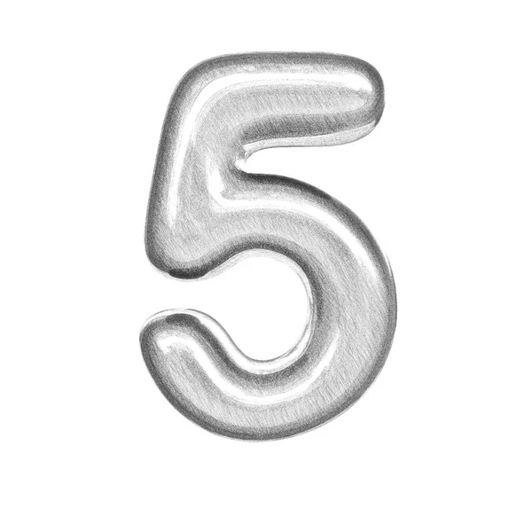 Błyszczący Numer Pięć Pięć Renderowanie Czcionki Bańki Izolowane Białym Tle — Zdjęcie stockowe