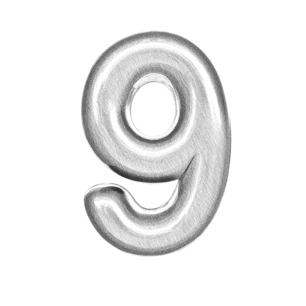 Glossy Number Nine Render Bubble Font Isolated White Background — Stock Photo, Image