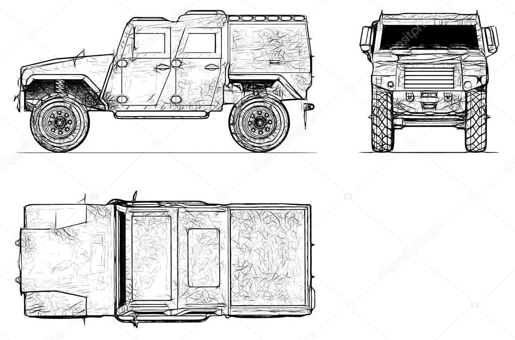 Military vehicle isolated on a white background - 3D Render
