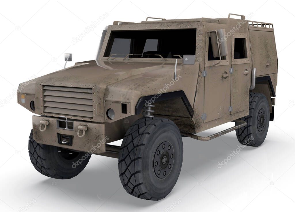 Military vehicle isolated on a white background - 3D Render