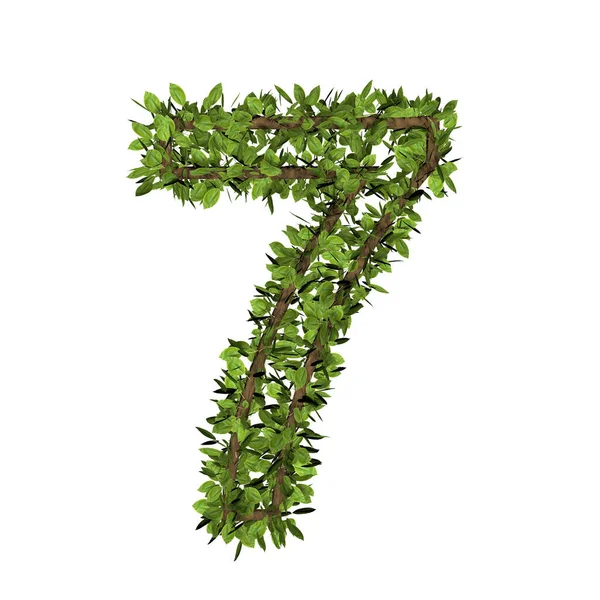 葉のスタイル番号7 白い背景に孤立した草フォントの3Dレンダリング — ストック写真