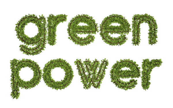 Green Power Text White Background Leaf Style Text — Stock Photo, Image