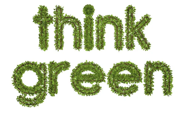 Σκεφτείτε Πράσινο Κείμενο Λευκό Φόντο Κείμενο Στυλ Φύλλου — Φωτογραφία Αρχείου