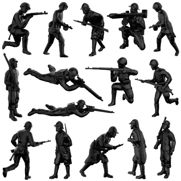 Legersoldaten Silhouet Soldaat Houdt Wacht Rangers Aan Grens Commando Team Stockfoto