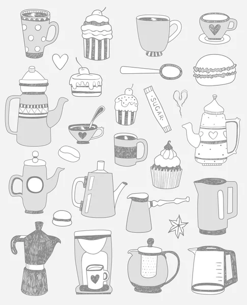 Set de iconos de café y postre — Vector de stock