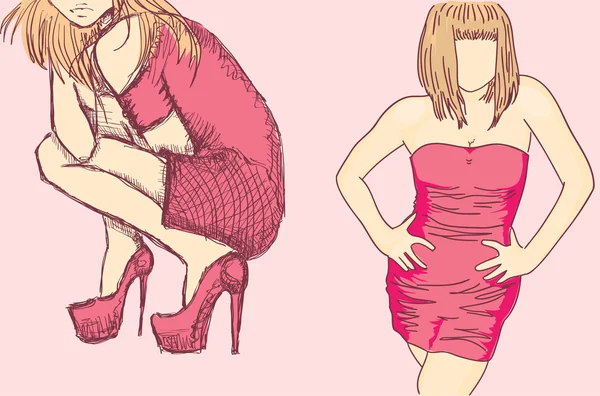 Mulheres em vestidos rosa — Vetor de Stock