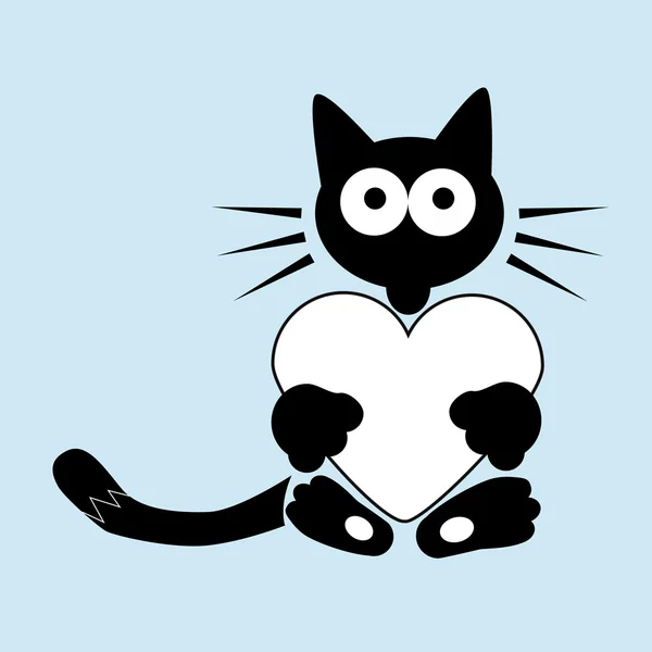 Schwarze Katze mit Herzzeichen — Stockvektor
