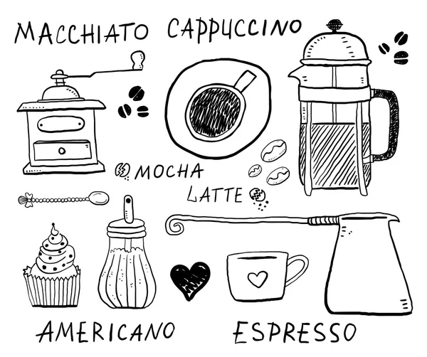 Set de iconos de café y postre — Vector de stock
