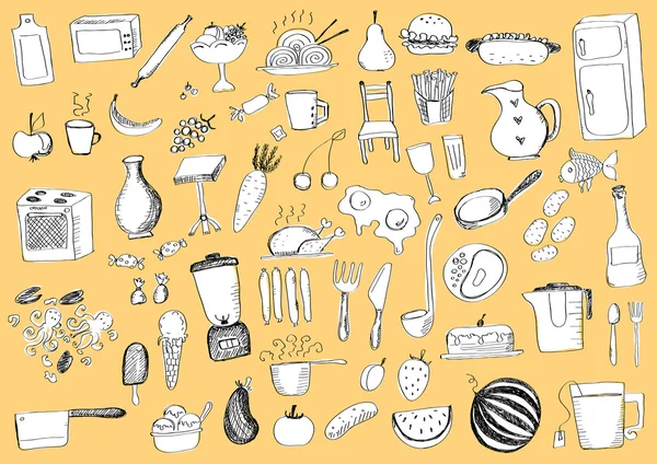 Iconos alimentarios dibujados a mano — Vector de stock