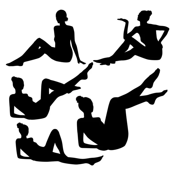 Set of black female silhouettes — Stock Vector