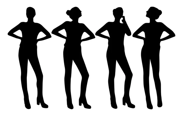 Ensemble de silhouettes féminines noires — Image vectorielle