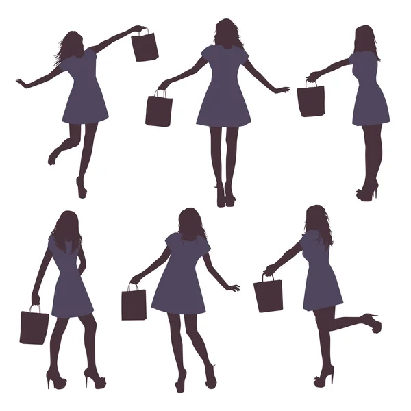 Set di silhouette femminili nere con borsa — Vettoriale Stock