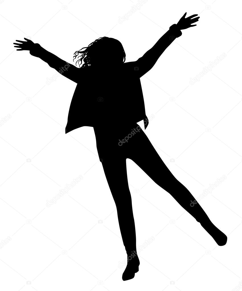 black silhouette of happy girl 