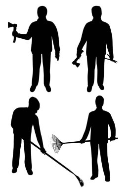 Bahçe aletleri ile erkek siluetleri