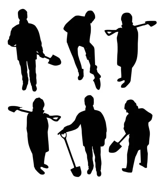 Silhouettes of people with shovel — Stock Vector