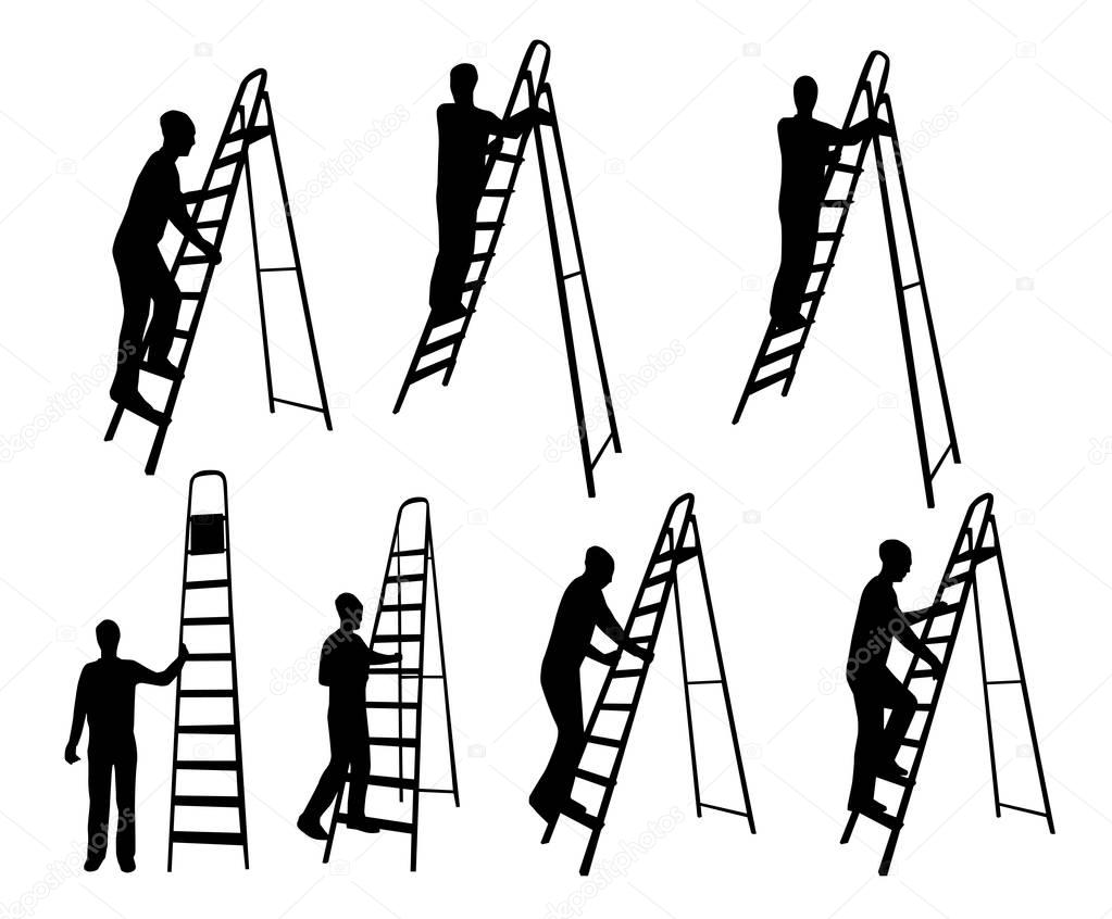 silhouettes of male on ladder