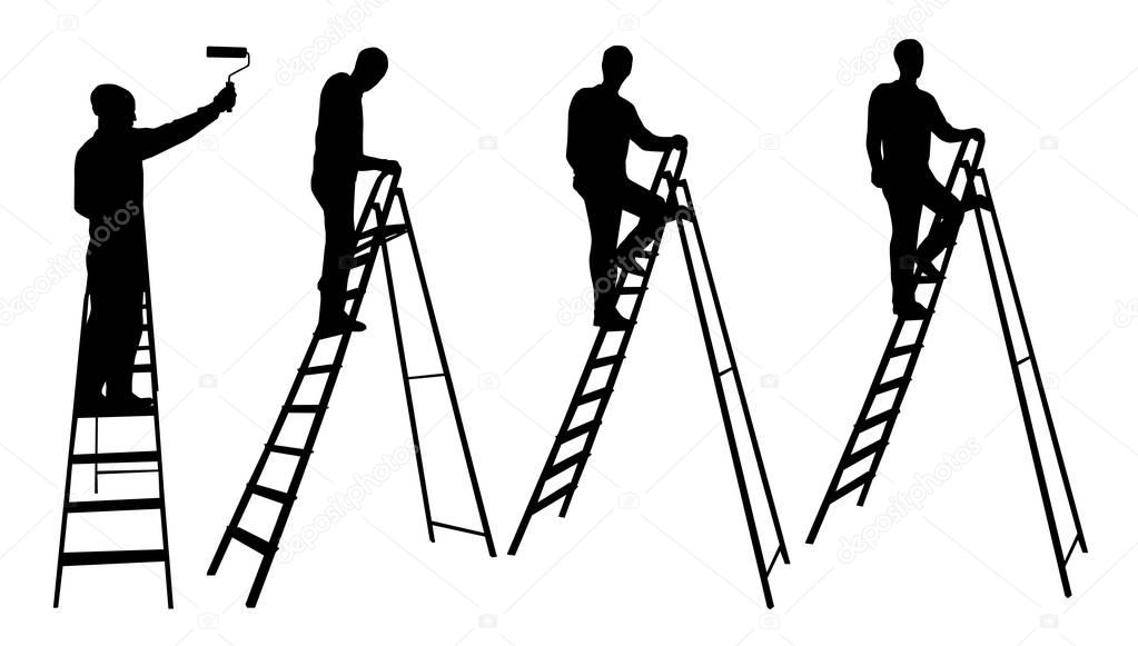 silhouettes of male on ladder