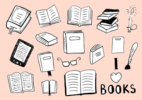 Conjunto de livros doodles — Vetor de Stock