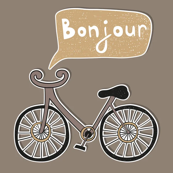 Bicicleta con "Buenos días" texto francés — Vector de stock