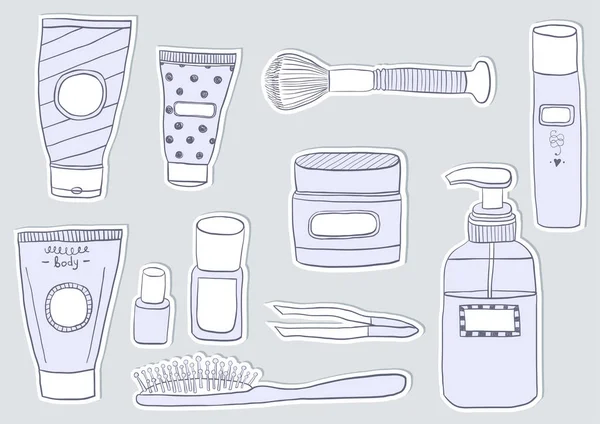 Set autocollants gribouillis cosmétiques — Image vectorielle